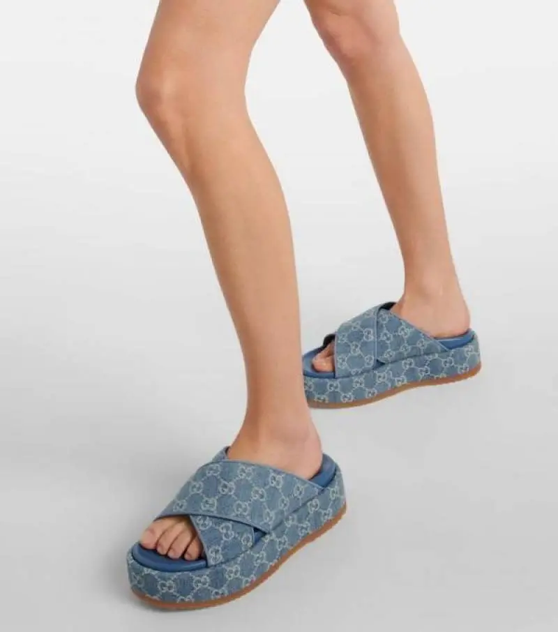 Gucci GG Angelina Platform Denim Slides For Women With Original Box And Carry Bag - Image 3