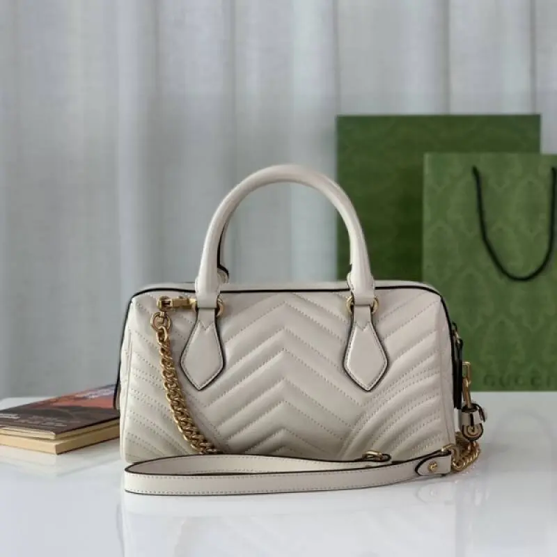 Gucci 746319 Marmont Top Handle Speedy Premium Bag With OG Box & Dust Bag & Carry Bag & Accessories (White-903) - Image 5