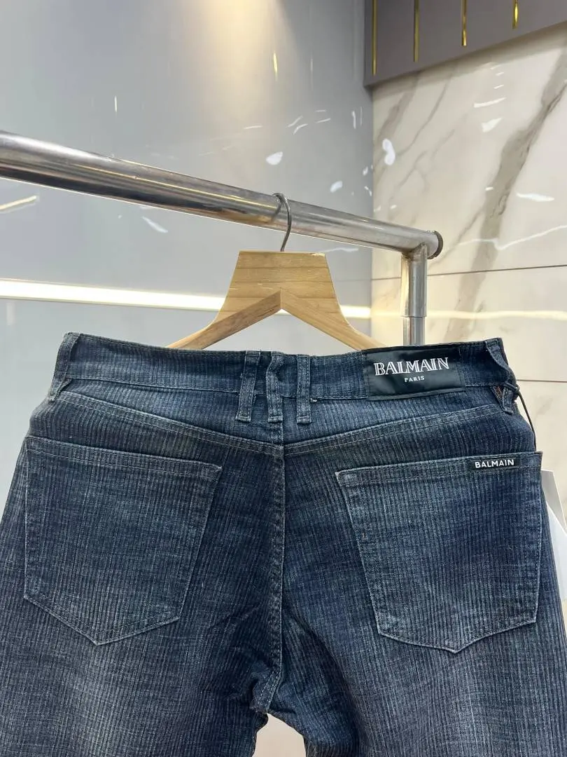 Balmain Paris Blue Shade Straight Fit Premium Imported Stretchable Lycra Fabric Denim with Logo 3687 - Image 4