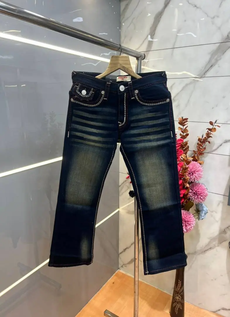 True Religion Green shade Boot Cut Premium Imported Stretchable Lycra Fabric Denim with Back Pocket Embroidered Design 3957 - Image 5