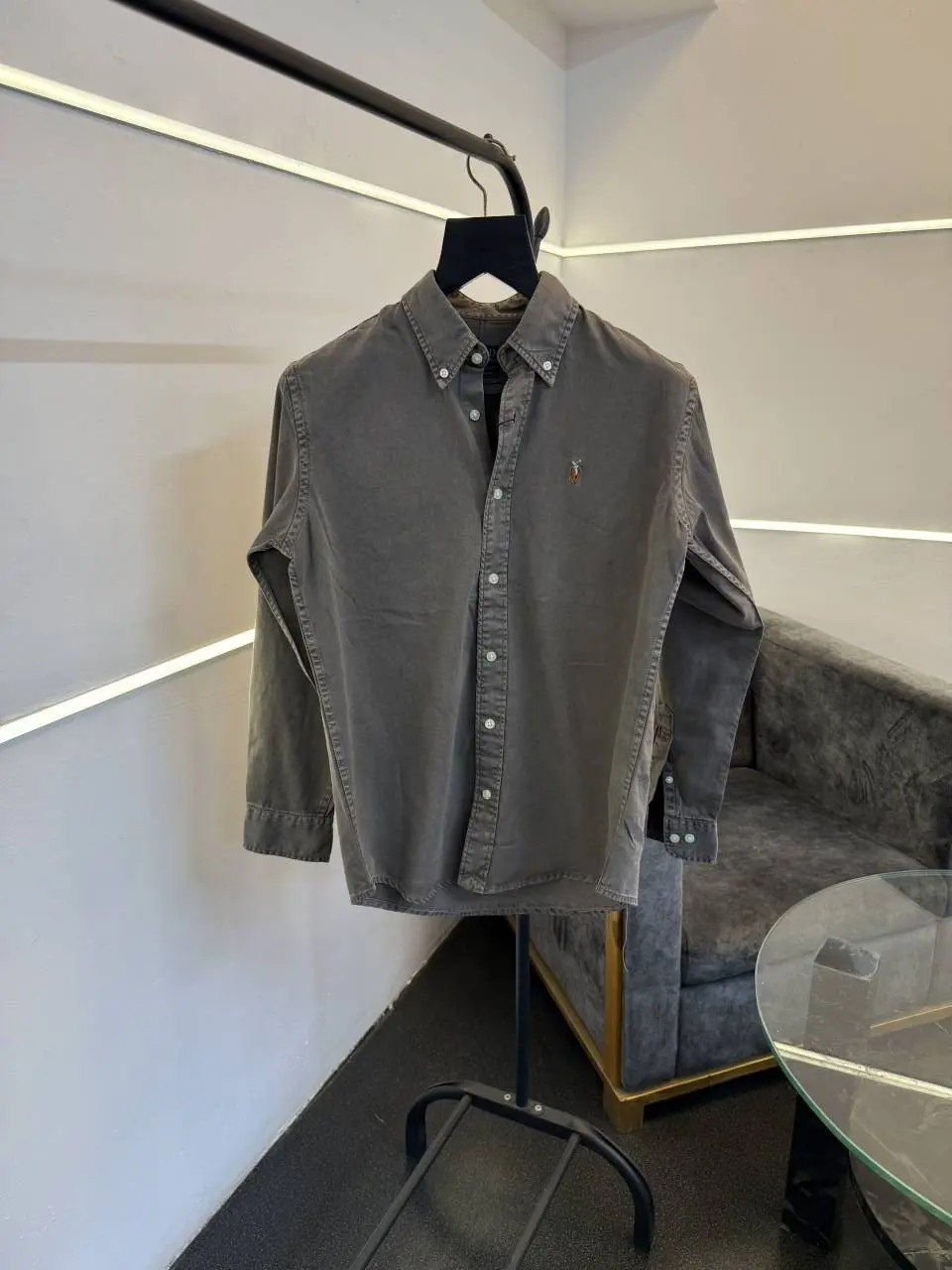 Ralph lauren brown beige denim imported shirt with embroidery logo on chest