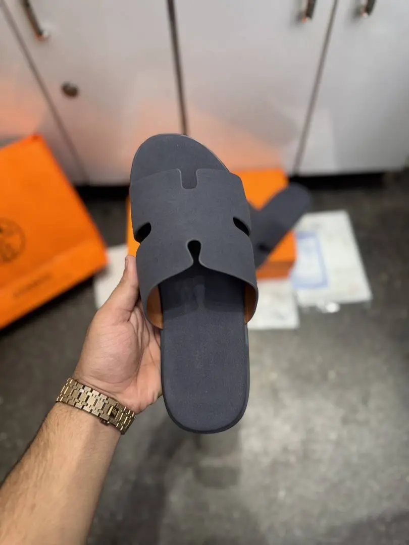 Hermes IZMIR ITALIAN SLIDE GREY SUEDE 020 - Image 3