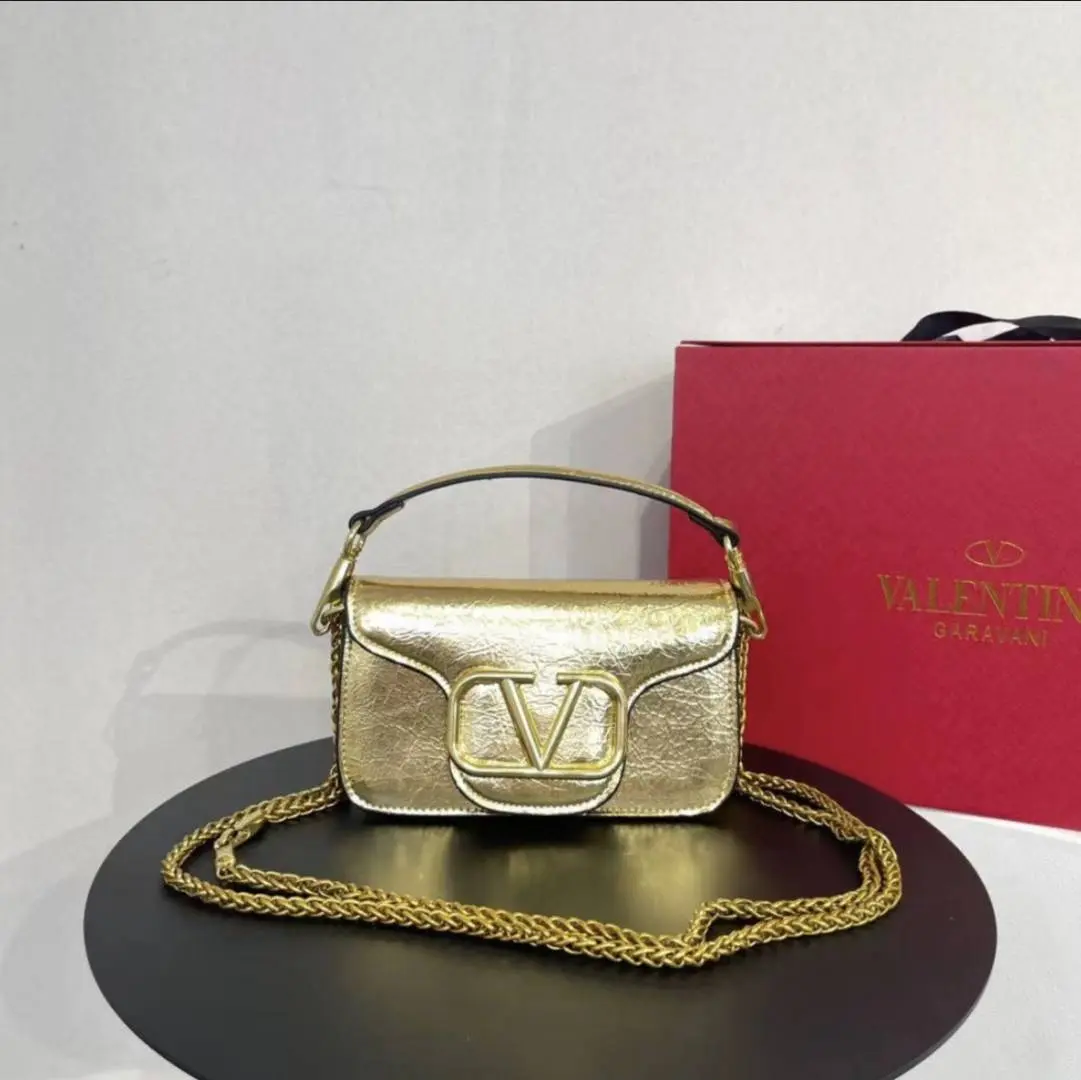 Valentino V Lock Golden Small Shoulder Bag With Original Box