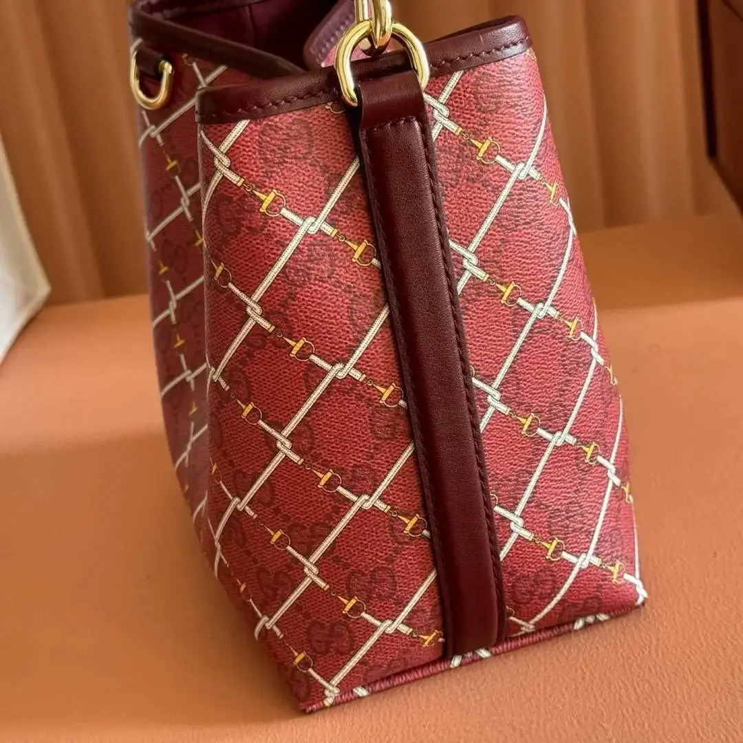 Gucci GG Emblem Premium Bucket Bag With OG Box & Dust Bag (Burgundy - 1250) - Image 4