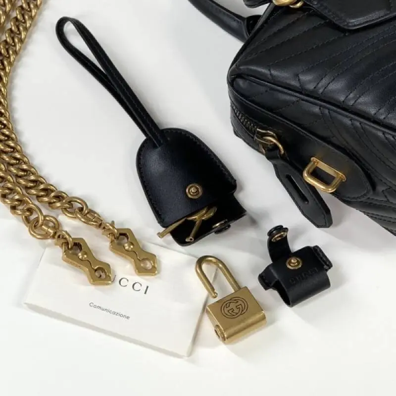 Gucci 746319 Marmont Top Handle Speedy Premium Bag With OG Box & Dust Bag & Carry Bag & Accessories (Black-902) - Image 7