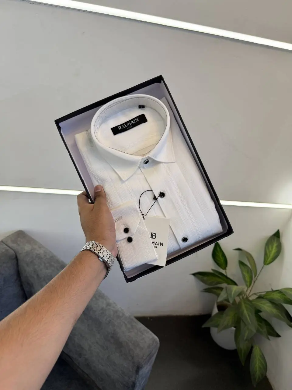 Balmain knitted design high quality imported shirt proper box packing white - Image 3