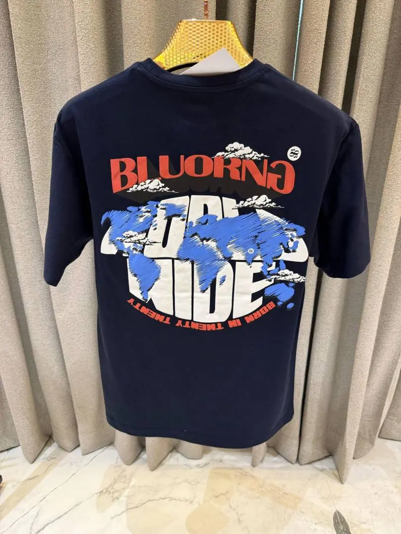 BLU ORNG World Map Print Round Neck T-shirt Navy - Image 2