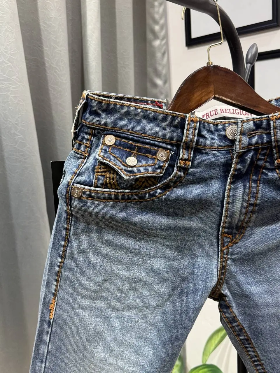 True religion boot cut blue imported denim with brand buttons - Image 3