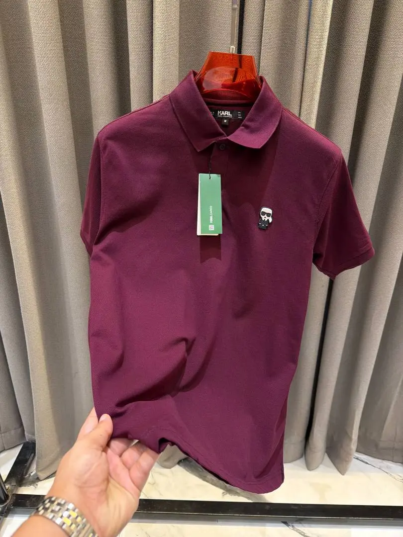Karl Legarfield Chest Logo Polo T-shirt Wine Red - Image 3