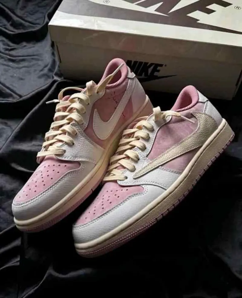 Travis Scott x Nikkee Air jordan 1 low OG Shy pink semi ua - Image 6