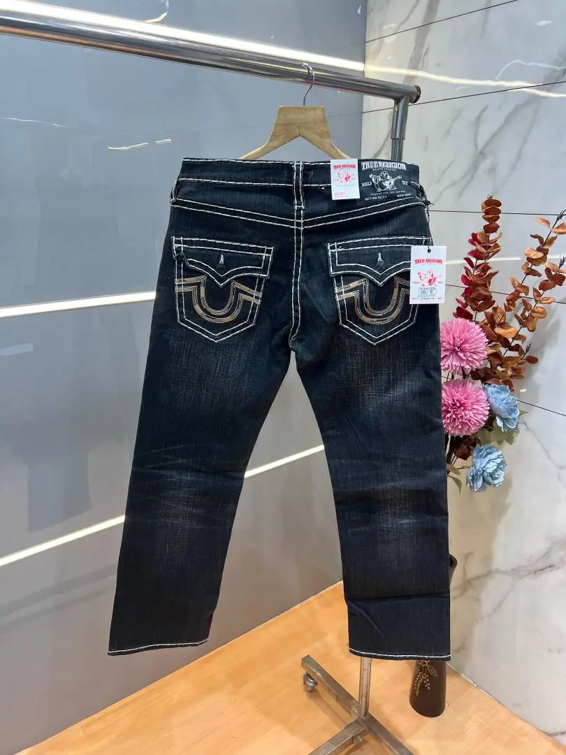 True Religion White Shade Straight fit Premium Imported Stretchable Lycra Fabric Denim with Back Pocket Embroidered Design 4176 - Image 4