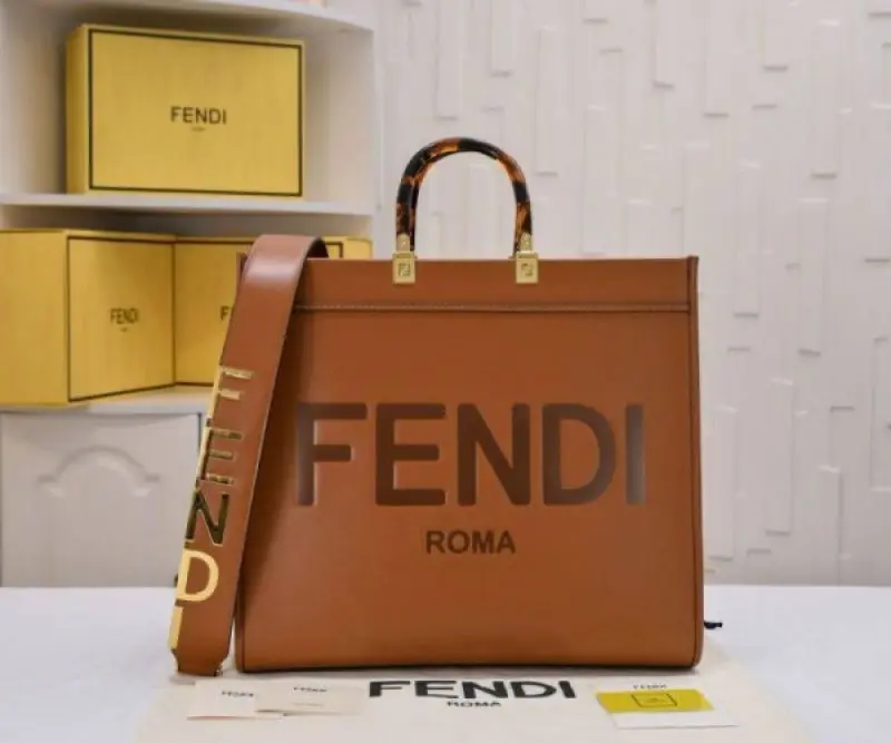 Fendi Roma Sunshine Tote Bag With Dust Bag & Shoulder Strap (Brown-126) - Image 6