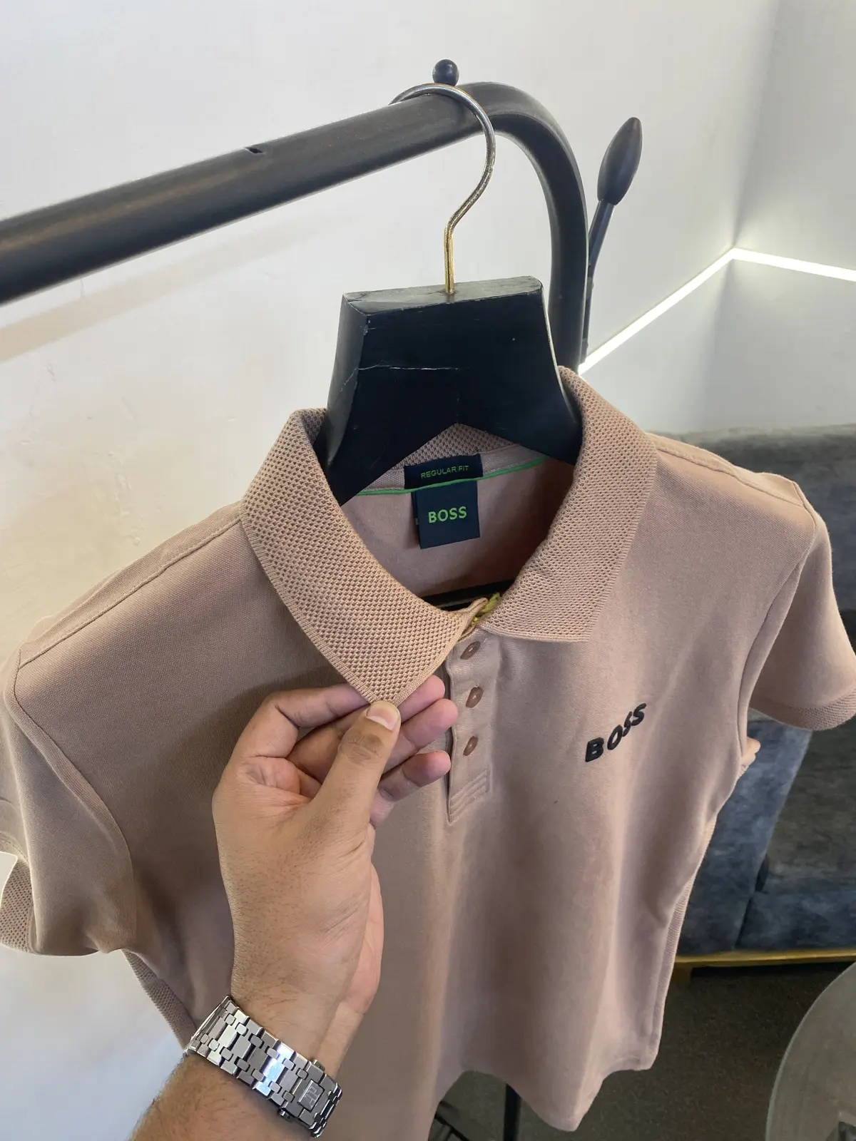 Hugo bos turkey imported side knitted strip with knitted collar imported polo tshirt rosegold - Image 3