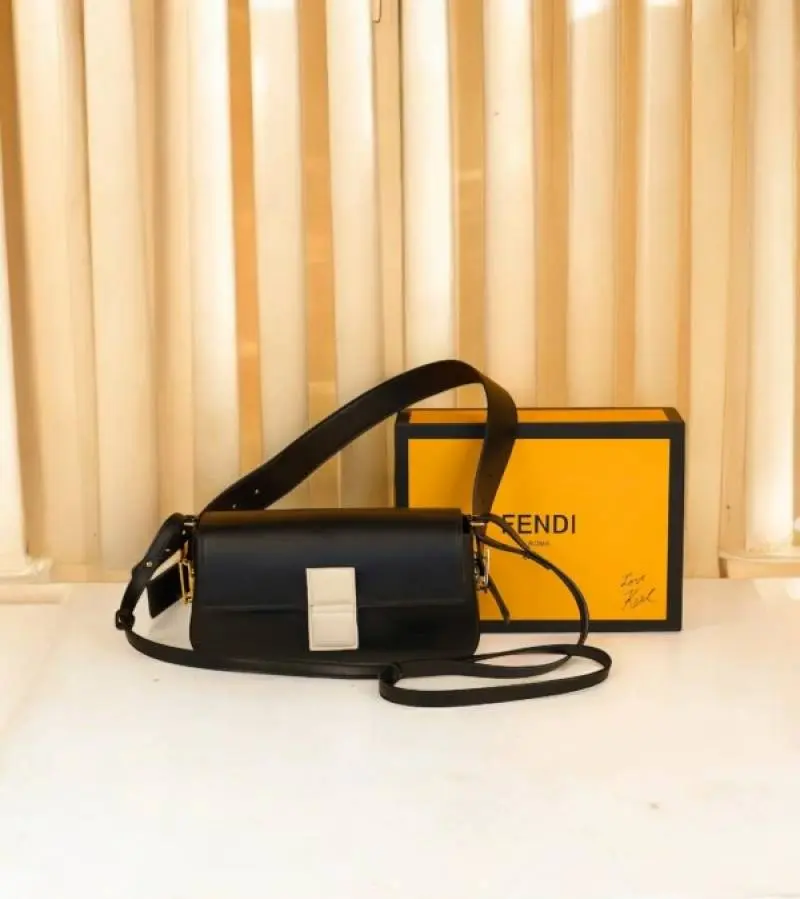 Fendy927 Baguette Twist Premium Shoulder Crossbody Bag With OG Box & Dust Bag & 2 Belts (Black - 927) - Image 2