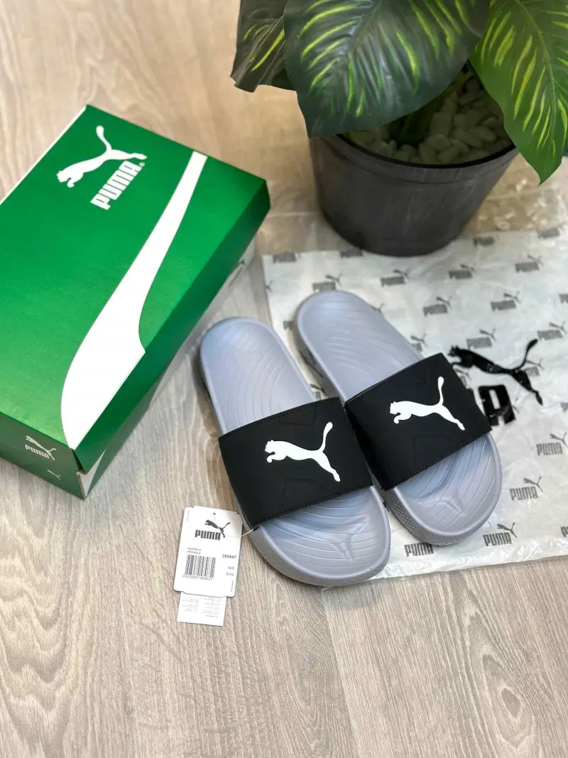 Puma SoftridePro Leadpuff Black Shadow Grey Slides - Image 2