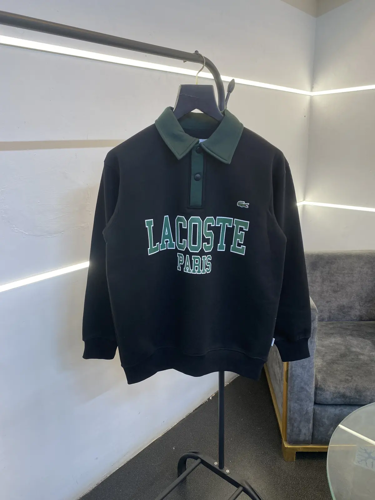 Lacoste paris collar fleece imported sweatshirt black
