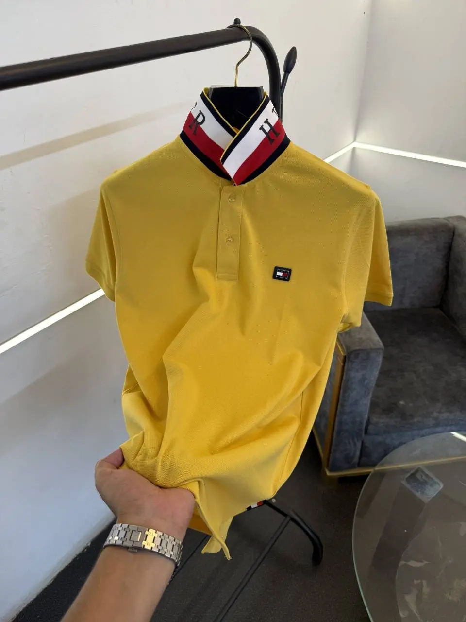 Tommy hilfigar steel logo matty cotton imported polo tshirt with brand collar yellow - Image 2