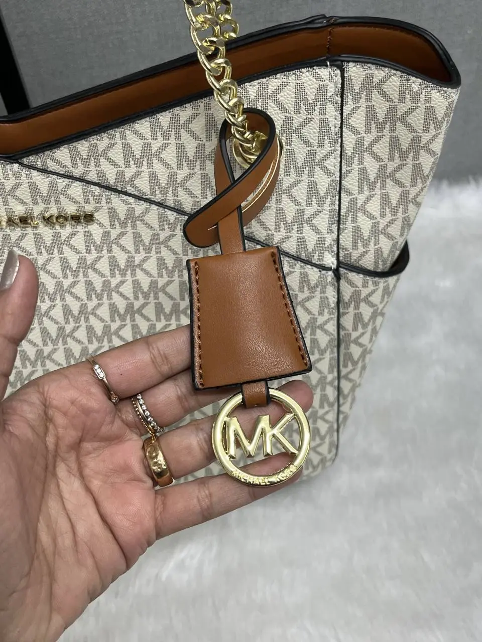 Michael Kors Beige-Brown Chain Tote With DustCover Premium Quality - Image 4