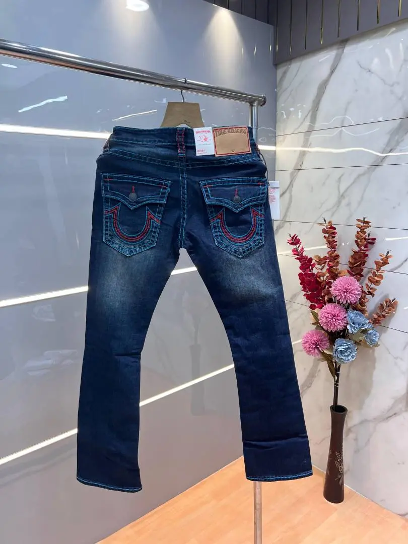 True Religio n Green Shade Premium Imported Stretchable Lycra Fabric Boot Cut Denim with Embroidered Design 3143 - Image 2