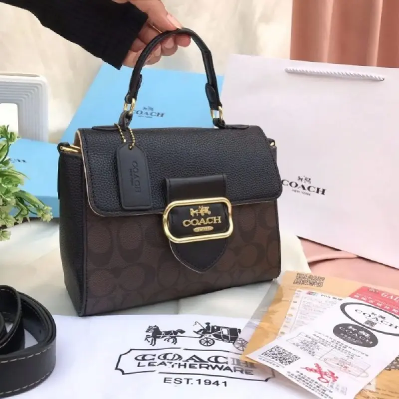Coach Morgan Top Handle Signature Bag With OG Box & Dust Bag (Black Brown-343) - Image 3