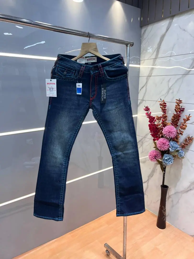 True Religio n Green Shade Premium Imported Stretchable Lycra Fabric Boot Cut Denim with Embroidered Design 3143