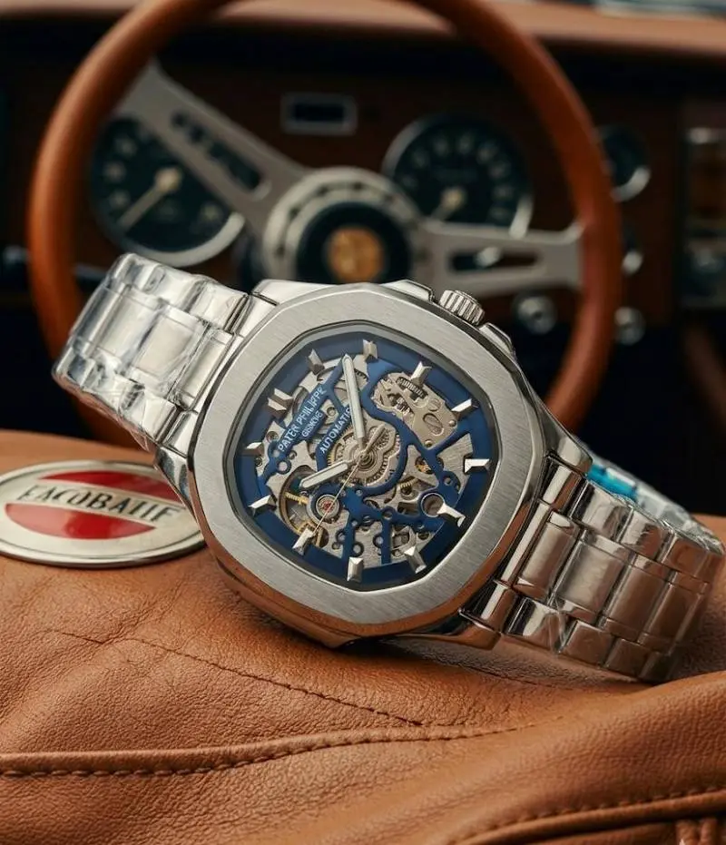 Patek Philipe Skeleton Automatic Silver Blue