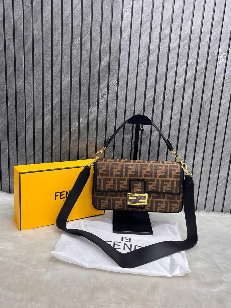 Fendi CB Baguette Brown-Mono Crossbody ShoulderBag WithBox DustCover - Image 3