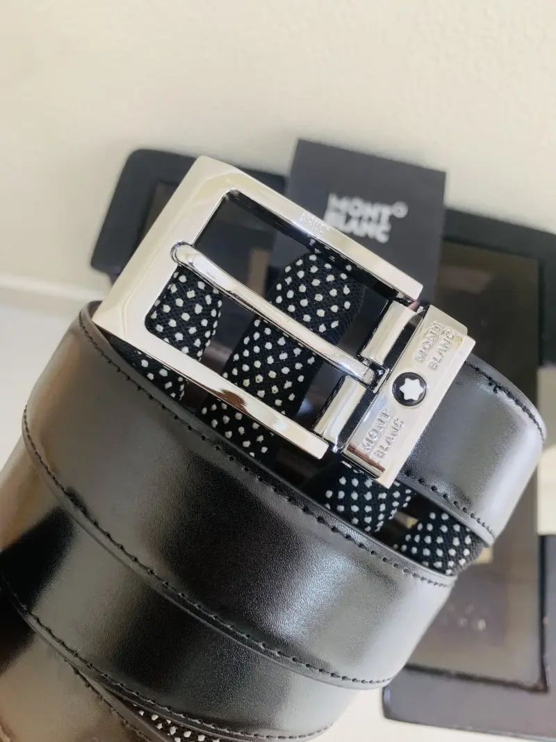 11 MONT BLANC SILVER BLACK PREMIUM QUALITY BELT WITH BOX - Image 2