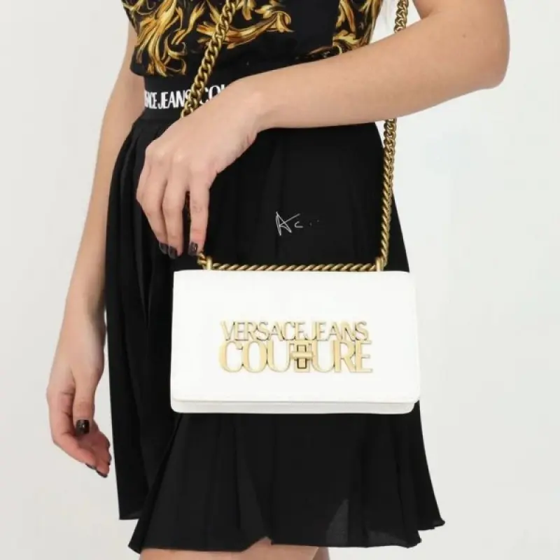 Versace Jeans Couture Saffiano Lock Crossbody Bag With OG Gift Box & Dust Bag (White - 524) - Image 3