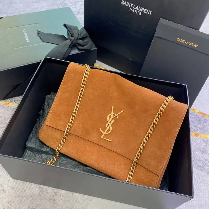 YSL Saint Laurent Kate Reversible Suede Shoulder Bag With OG Magnetic Box & Dust Bag (Tan - 1188) - Image 8