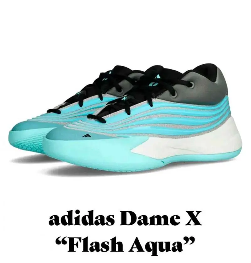 Adidas Dame X Older Kids (GS)Flash AquaCore BlackGrey331 - Image 2