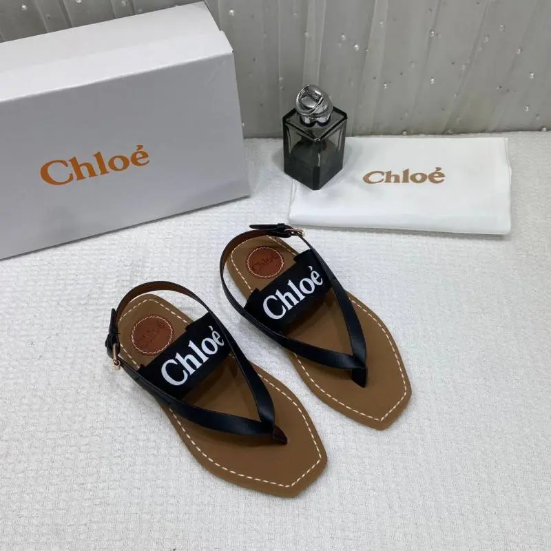 Chloe Woody Flat Sandal Black Canvas & Leather With OG Box & Dust Cover Black - Image 2