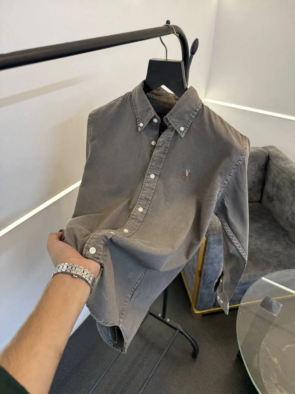 Ralph lauren brown beige denim imported shirt with embroidery logo on chest - Image 2