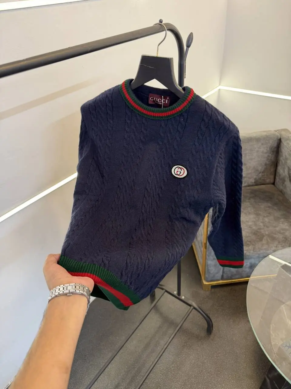 Gucci imported knitted yarn imported sweater navy blue - Image 2
