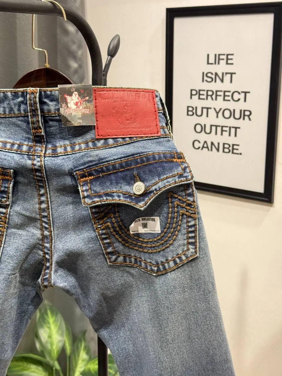 True religion boot cut blue imported denim with brand buttons - Image 4