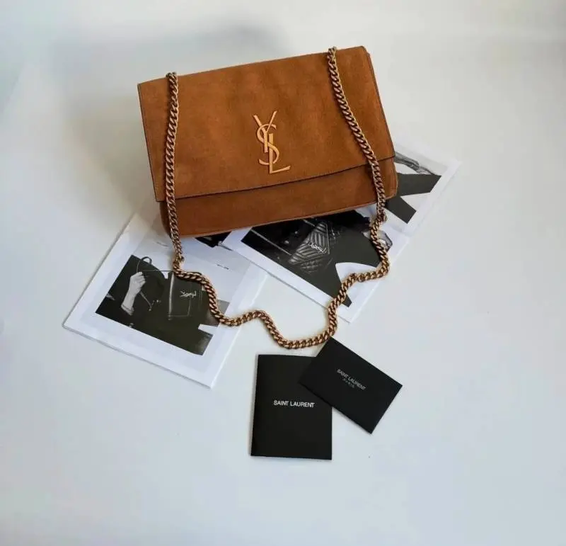 YSL Saint Laurent Kate Reversible Suede Shoulder Bag With OG Magnetic Box & Dust Bag (Tan - 1188) - Image 3
