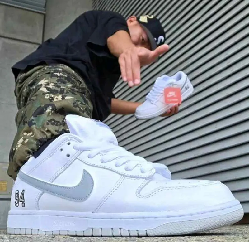 Supremee x Nikke SB Dunk Low WhiteMetallic Silver - Image 4