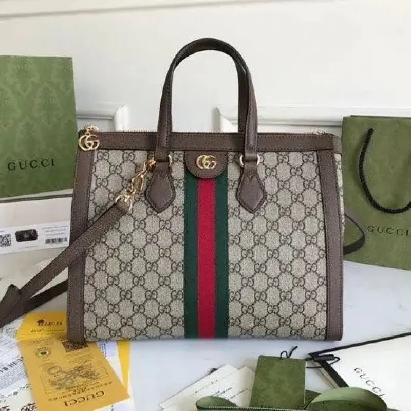 Gucci GG Ophidia Supreme Signature Tote Bag With Double OG Magnetic Box & Dust Bag (Brown-816)