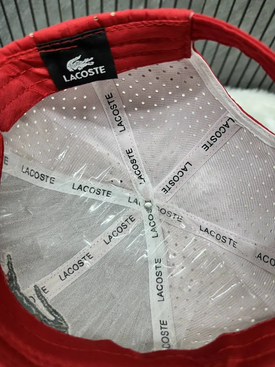 Lacoste Red Front Logo Trucker Premium Unisex Hat - Image 5
