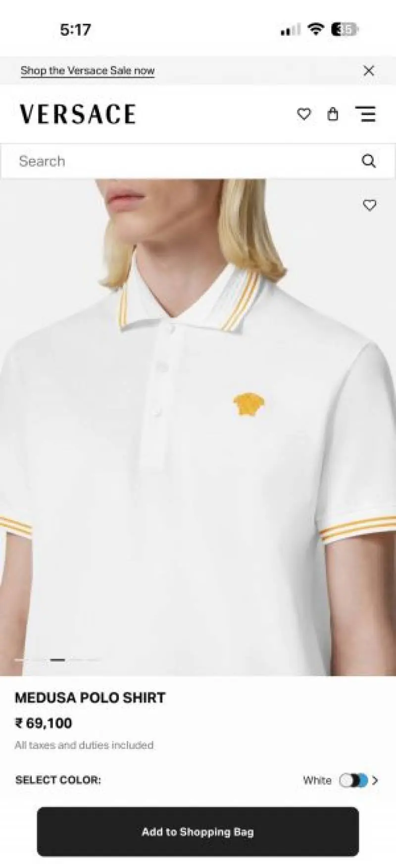 No Return Versace impoted polo tshirt white - Image 2