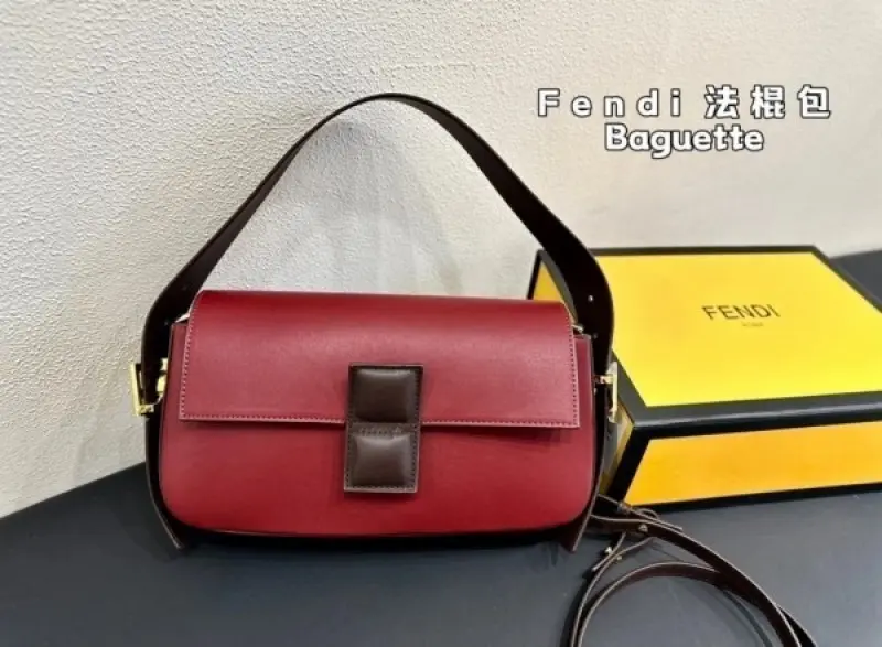 Fendi Baguette Twist Premium Shoulder Crossbody Bag With OG Box & Dust Bag & 2 Belts (Wine-929) - Image 7