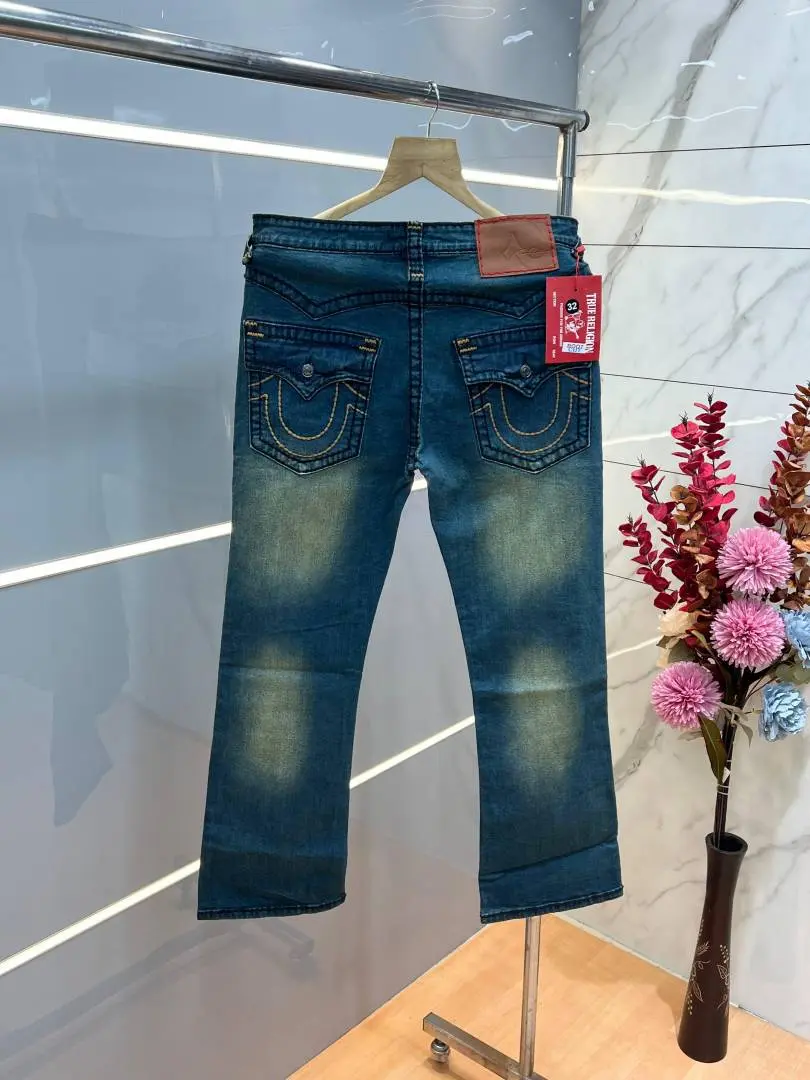 True Religio n Green Shade Boot cut Premium Imported Stretchable lycra fabric Denim with back flap pocket Design 3765 - Image 4