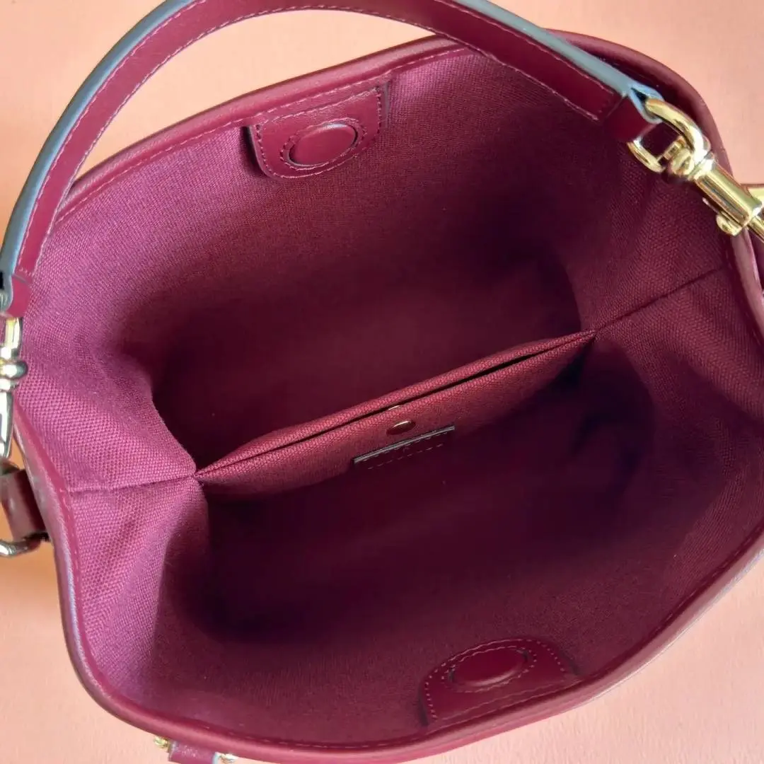 Gucci GG Emblem Premium Bucket Bag With OG Box & Dust Bag (Burgundy - 1250) - Image 2