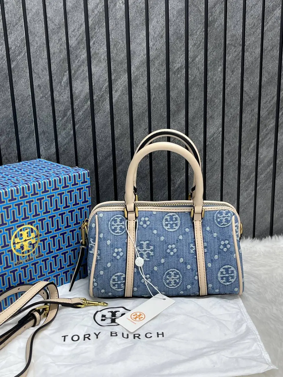 Tori Burch Satchel Denim With OriginalBox DustCover - Image 7