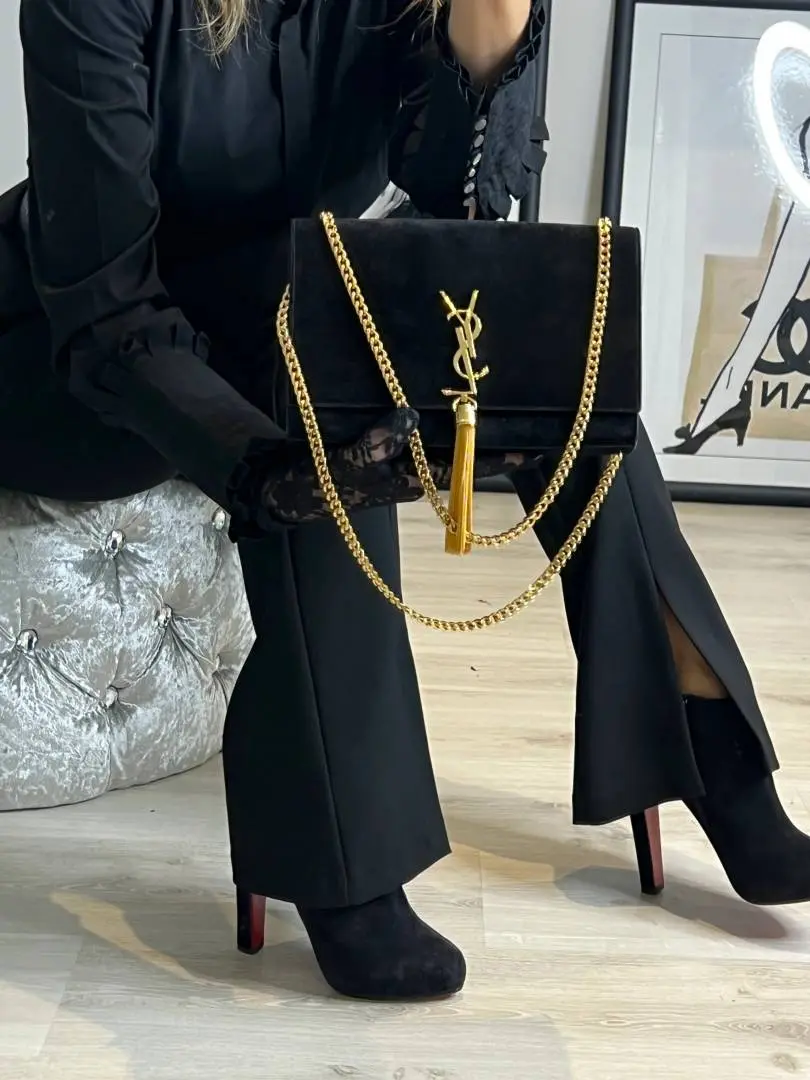 YSL Saint Laurent Kate Reversible Suede Shoulder Bag With OG Magnetic Box & Dust Bag (Black - 1187) - Image 6