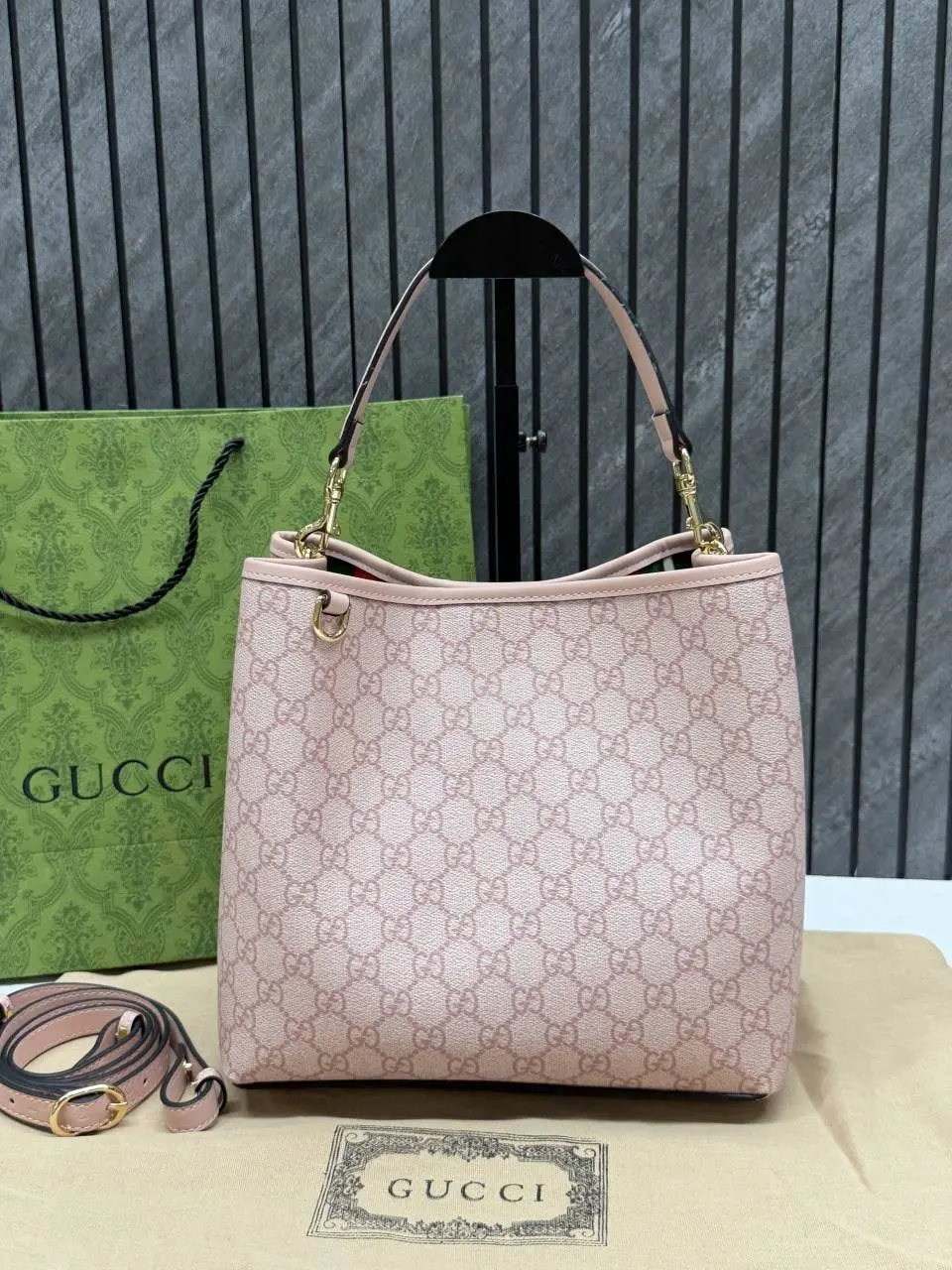 Gucci GG Emblem CB Pink Medium Bucket With Original DustCover & CarryBag - Image 8