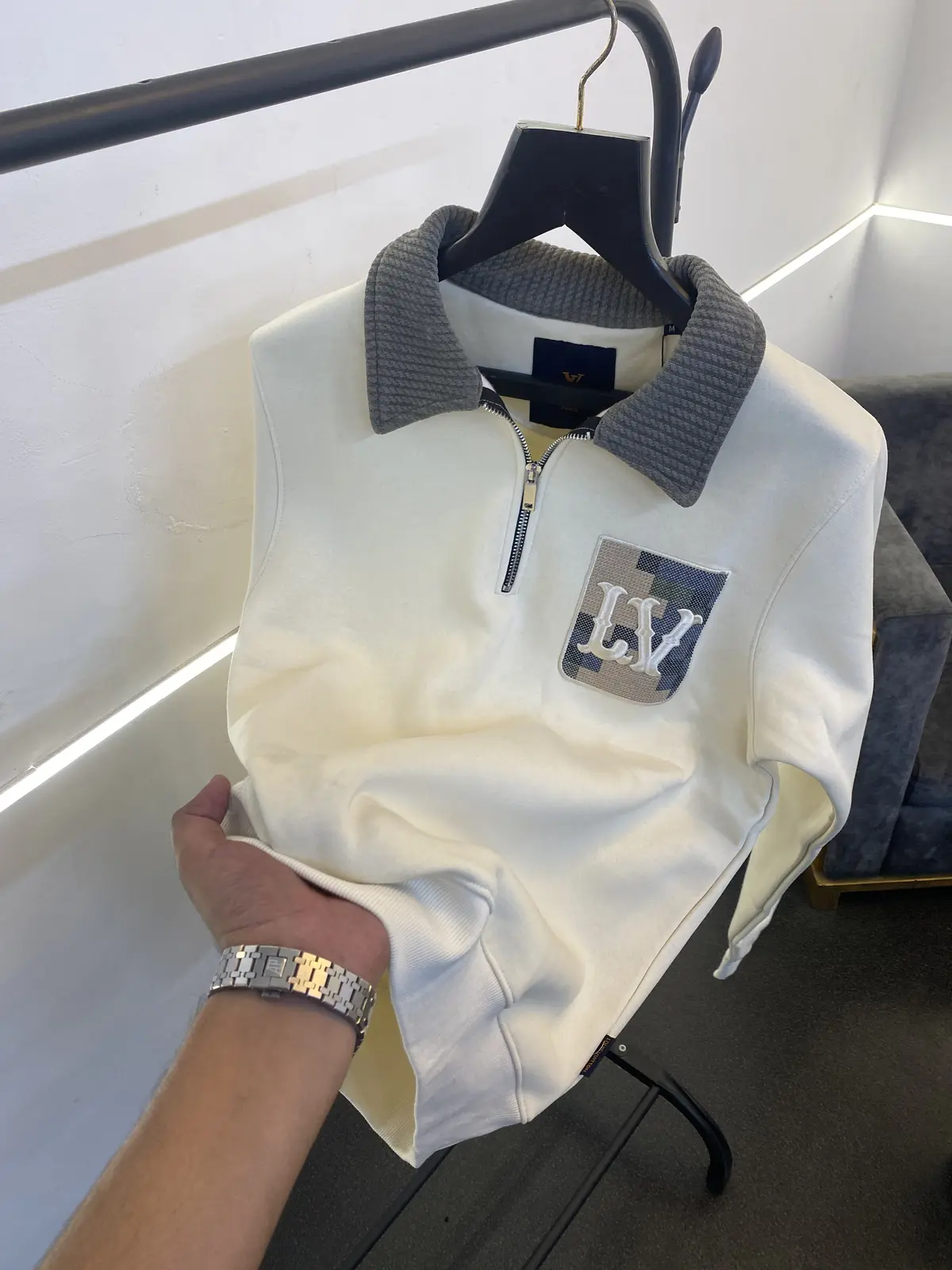 Louis Vuitton heavy gsm H zip cotton fleece imported sweatshirt cream - Image 2