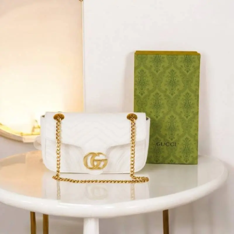 Gucci GG Marmont Matelasse With OG Magnetic Box & Dust Bag (White - 729)
