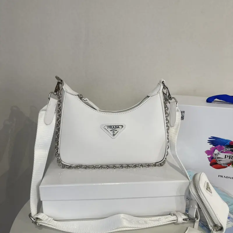 Prada Re-Edition Leather White-Silver With OriginalBox