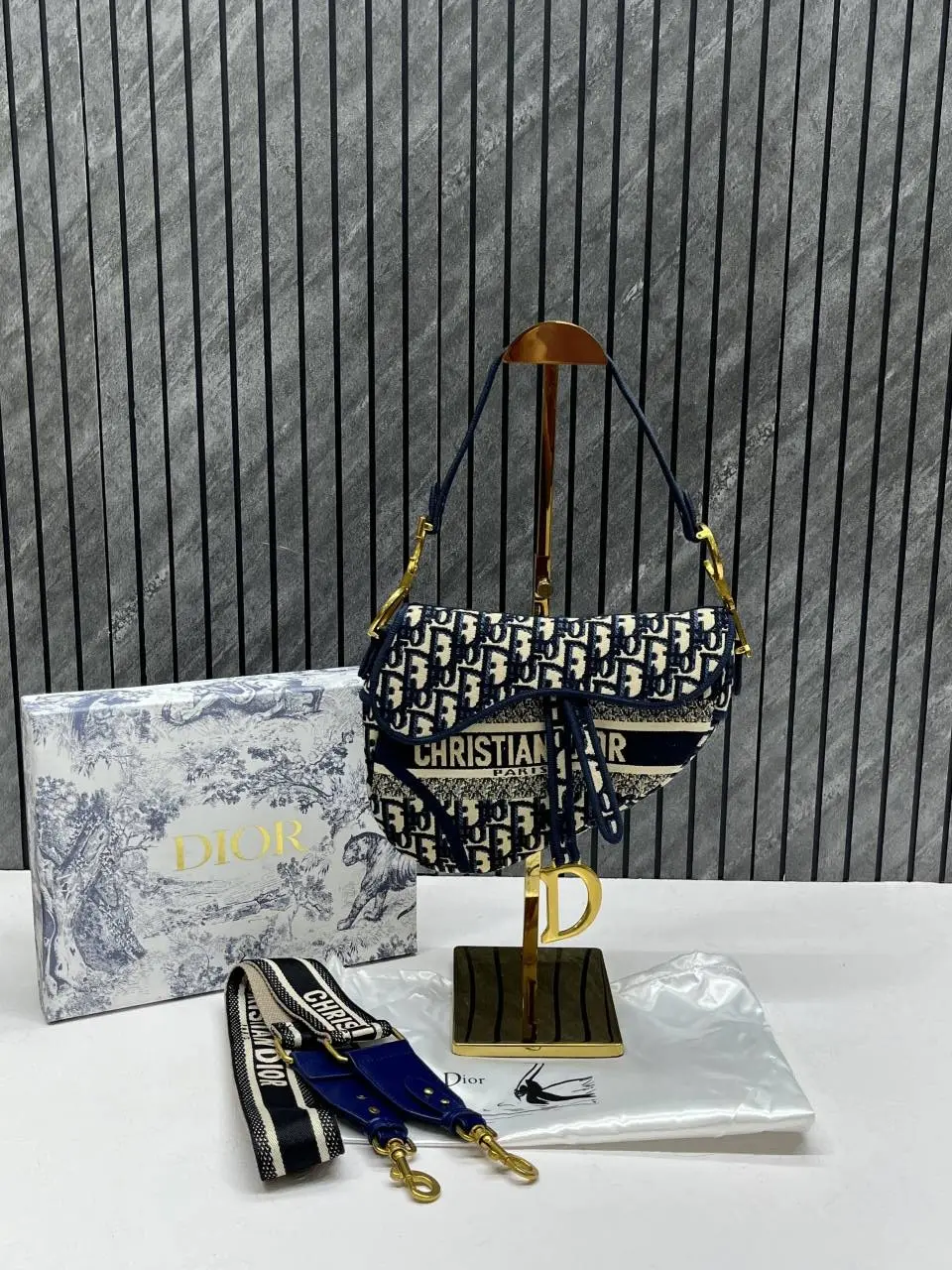 Dior Saddle Oblique Blue Monogram With OriginalBox - Image 5